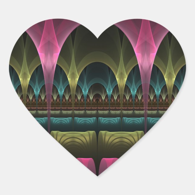 Special Fantasy Pattern Abstract Colorful Fractal Heart Sticker (Front)