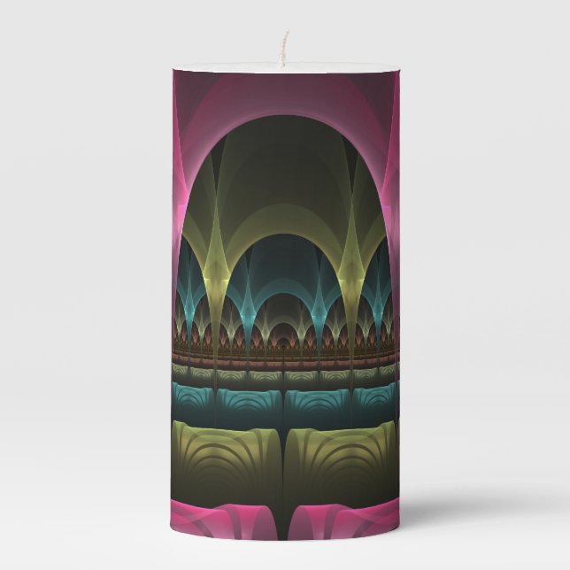 Special Fantasy Pattern Abstract Colorful Fractal Pillar Candle (Front)