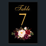 Special -  Floral Burgundy Black Gold Wedding Table Number<br><div class="desc">Watercolor Floral Burgundy Black & Gold Wedding Table Card</div>