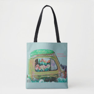 Special flowers delivery truck bouquet fun tote bag