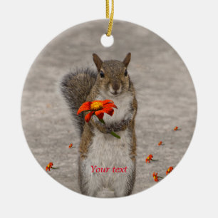 Special for you Squirrel with flower Ceramic Ornament