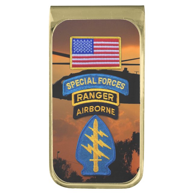 Special forces Green Berets Ranger sof sfg sf Gold Finish Money Clip (Front Vertical)