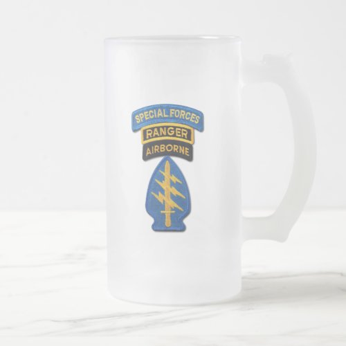 Special Forces Green Berets Rangers SFG SF Patch Frosted Glass Beer Mug