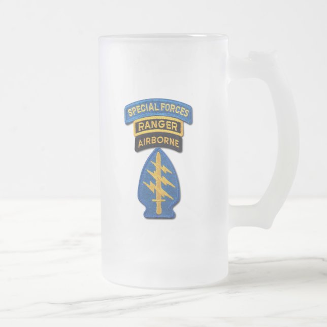 Special Forces Green Berets Rangers SFG SF Patch Frosted Glass Beer Mug (Right)