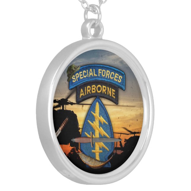 Special Forces Green Berets sf sof veterans vets Silver Plated Necklace (Front Left)
