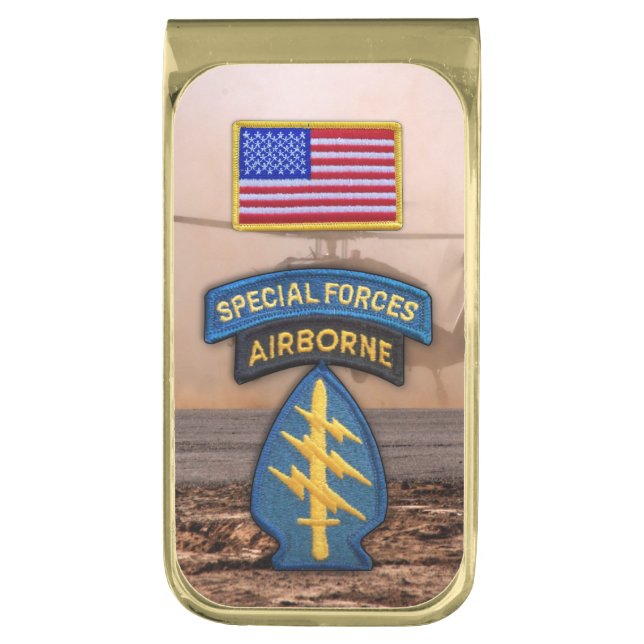 Special forces Green Berets sof sfg sf Gold Finish Money Clip (Front Vertical)