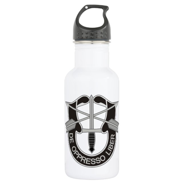 Special Forces SF De Oppresso Liber Stainless Steel Water Bottle (Front)