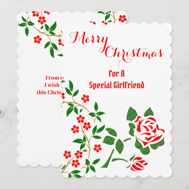  Special Girlfriend Merry Christmas Red Rose Flora Holiday Card (Front/Back)