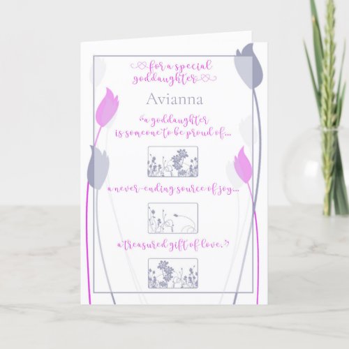 Special Goddaughter Pink Grey Tulips Card