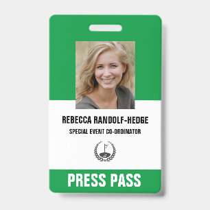 SPECIAL GOLF EVENT PRESS PASS - Photo I.D. Badge