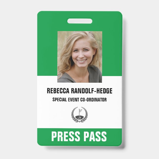 SPECIAL GOLF EVENT PRESS PASS - Photo I.D. Badge (Front)
