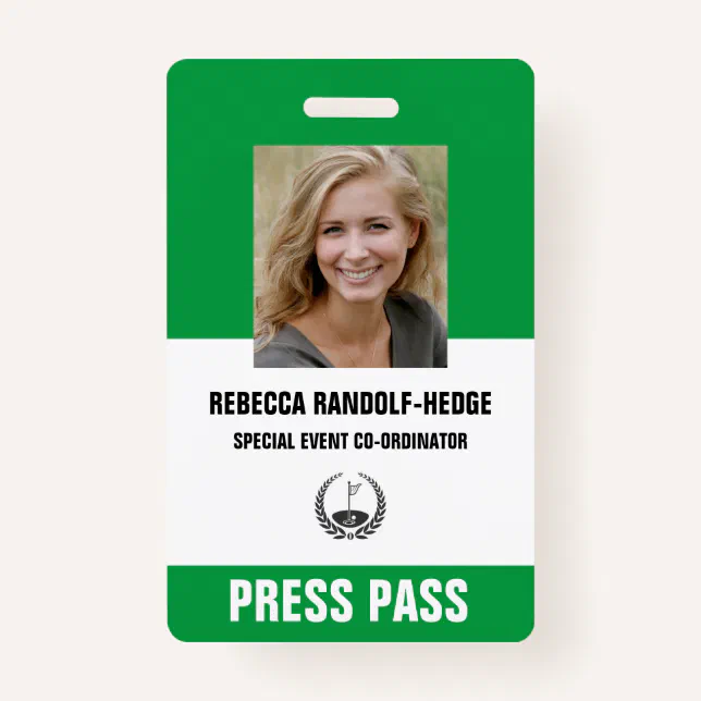 SPECIAL GOLF EVENT PRESS PASS Photo I.D. Badge Zazzle