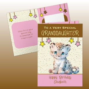 Special Granddaughter leopard kids brown birthday Card