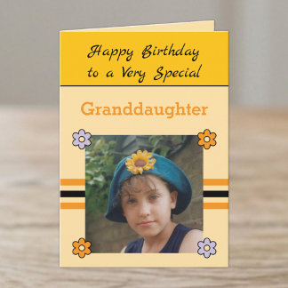 Special Granddaughter photo orange purple birthday Card