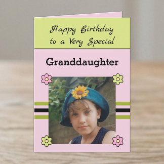 Special Granddaughter photo pink green birthday Card