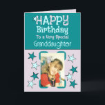 Special granddaughter photo turquoise birthday card<br><div class="desc">Happy birthday to a very special granddaughter.
Add a photo and message.
Turquoise,  lilac and blue with stars.</div>