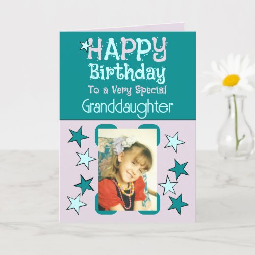 Special granddaughter photo turquoise birthday card