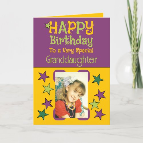 Special granddaughter photo yellow purple birthday card