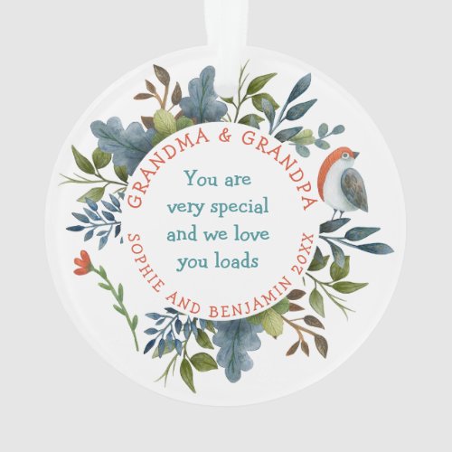 Special Grandma Grandpa Festive Foliage Names Date Ornament