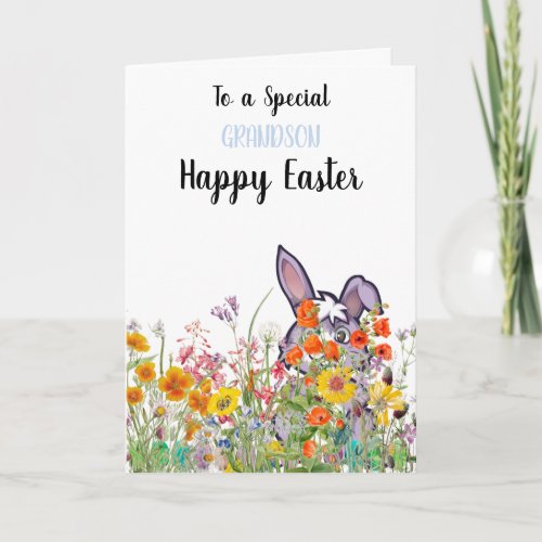 Special Grandson Bunny Hiding Eggs Card
