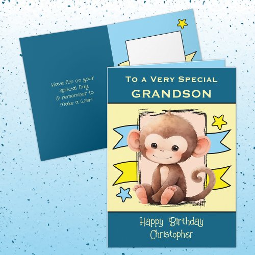 Special Grandson monkey kids blue birthday