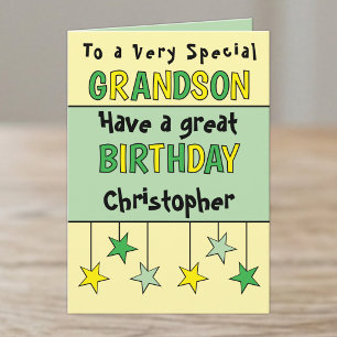 Special grandson name green birthday card