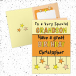 Special grandson name orange birthday card<br><div class="desc">Celebrate your amazing grandson's big day with this starry birthday card! Perfect for a special young man, it’s designed with stars to match his bright personality. Add his name and a personal birthday message to make it one-of-a-kind—because he deserves a card as awesome as he is! Whether he’s blowing out...</div>