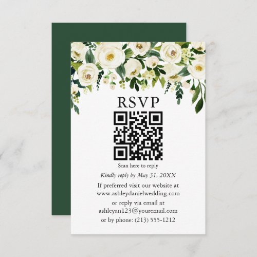 Special _  Green White Floral QR Wedding RSVP