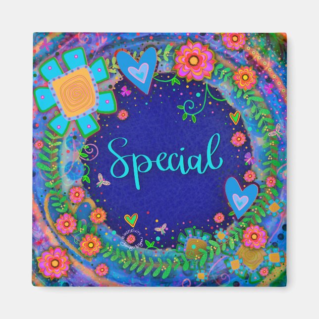 Special Hearts Pretty Fun Floral Inspirivity Magnet (Front)