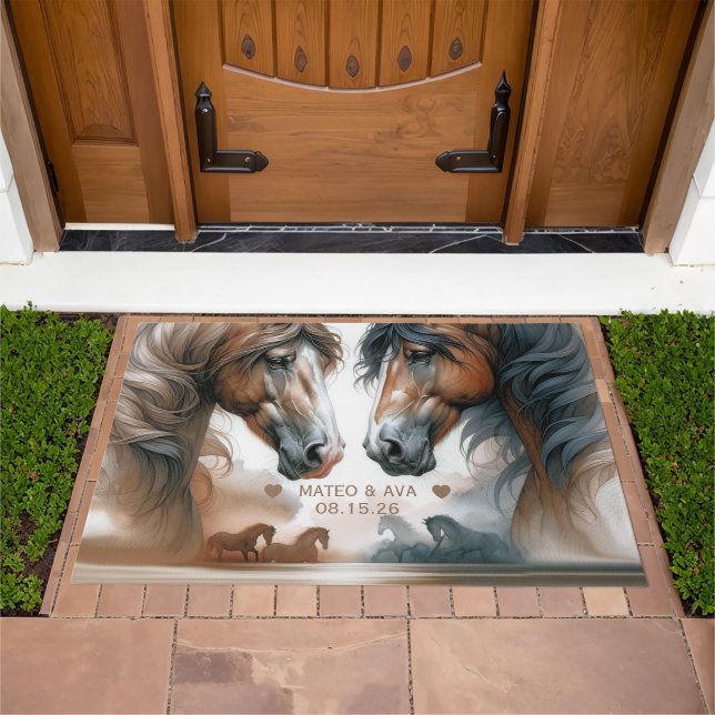 Special Horses Brown Wedding Couple Doormat (Outdoor)