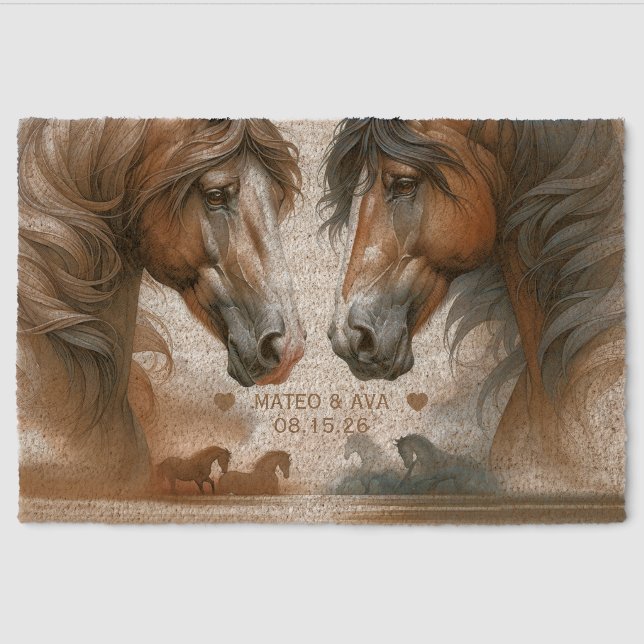 Special Horses Brown Wedding Couple Fiber Doormat (Front)