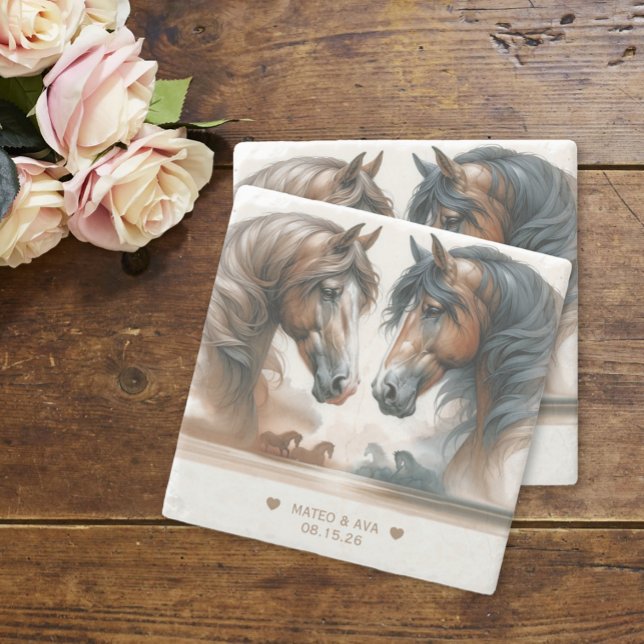 Special Horses Nature Wedding Stone Coaster (Creator Uploaded)
