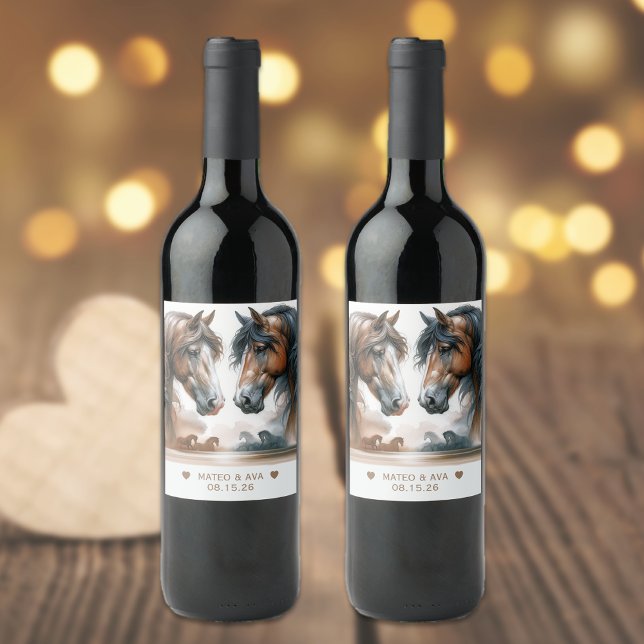 Special Horses Nature Wedding Wine Label (Creator Uploaded)