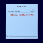 Special Instructions Slip Note Pad (Blue) notepads