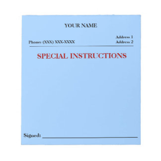 Special Instructions Slip Note Pad (Blue)