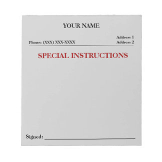Special Instructions Slip Note Pad (Grey)