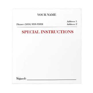 Special Instructions Slip Note Pad (White)