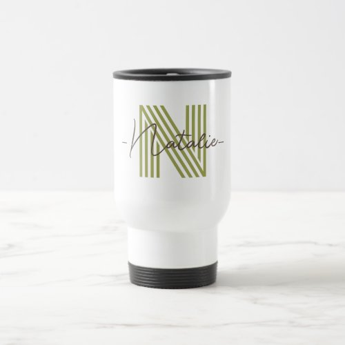 Special keepsake Cool initial Monogram olive green Travel Mug