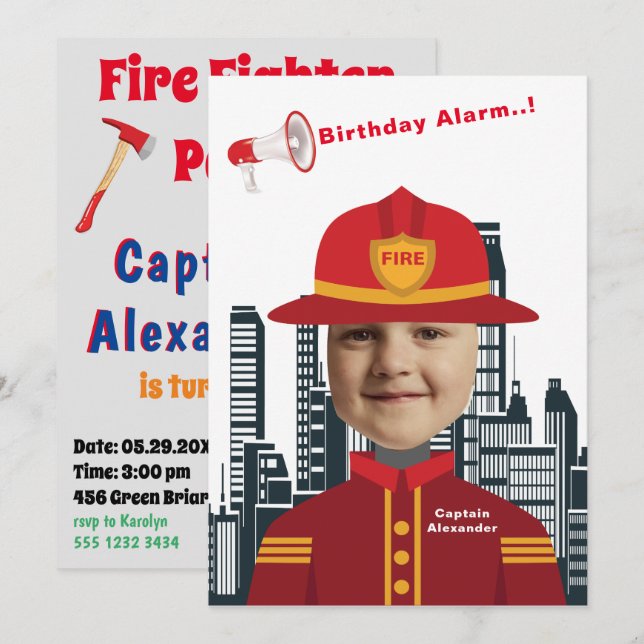 Special Kids Birthday Amazing Firefighter Invitation (Front/Back)