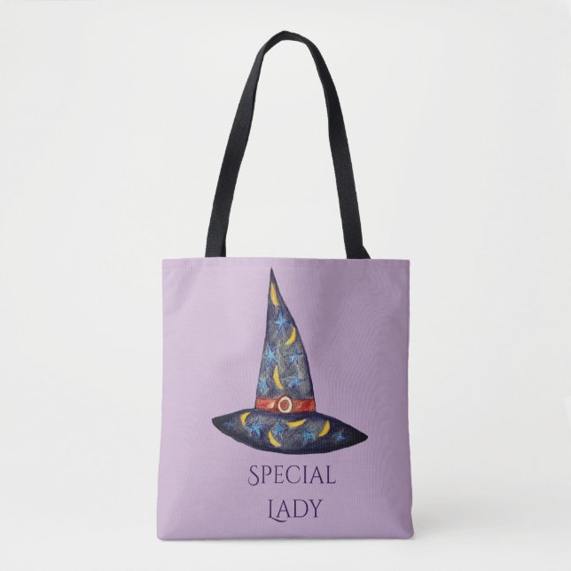 Special ladyBlack  Witch Hat,Stars Halloween  Tote (Front)