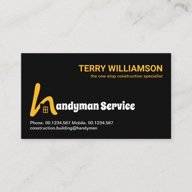 Special Letter-H Rooftop Signage Handyman Business Card (Front)