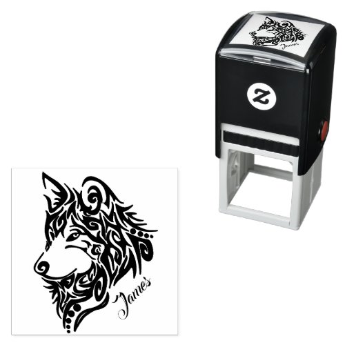 Special Made James Tribal Wolf with Name Self_inking Stamp