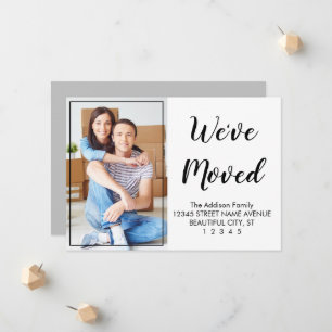 Special Modern Cute Black Script Photograph Moving Announcement