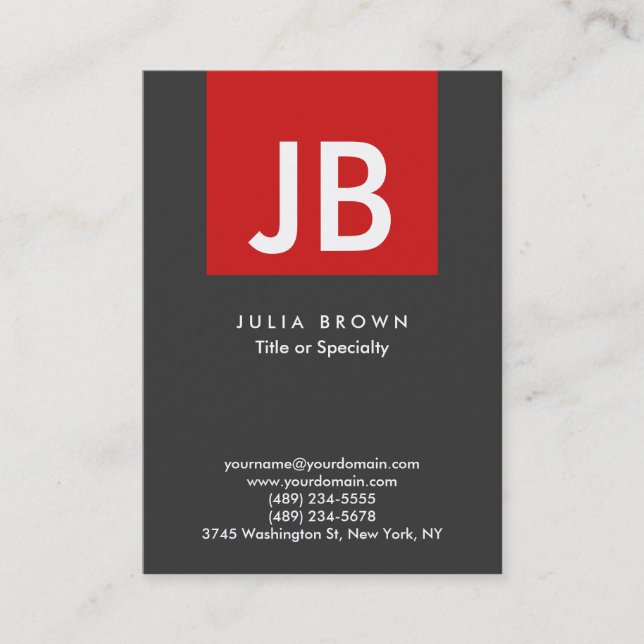 Special Modern Monogram Grey Red Stripe Clean Business Card (Front)