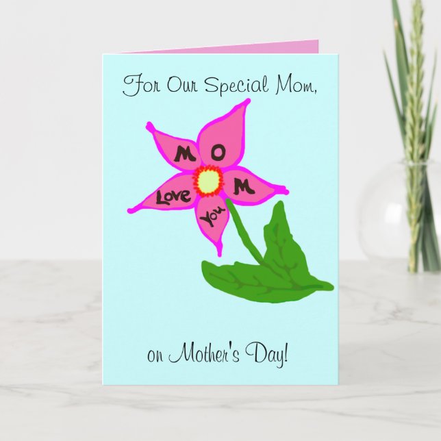 Special Mom Pink Floral Yellow Irises Love You Card (Front)
