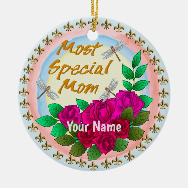 Special Mom Roses custom  Ceramic Ornament (Front)