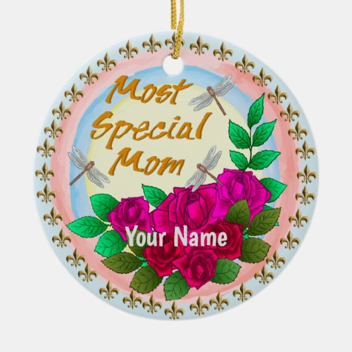Special Mom Roses custom name Ceramic Ornament