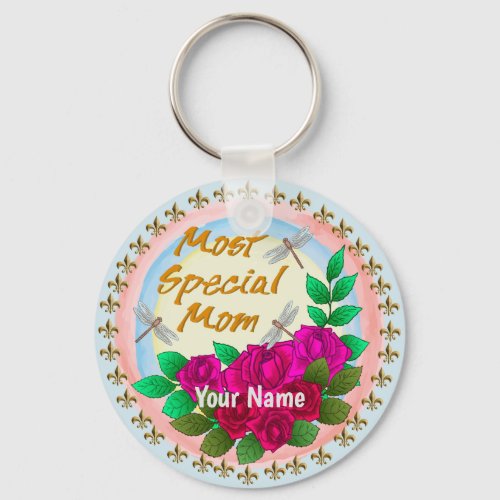 Special Mom Roses custom name  keychain