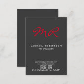 Special Monogram Grey Red Clean Business Card (Front/Back)