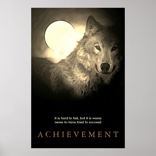 Special Motivational Wolf  Fullmoon Vintage Sepia Poster